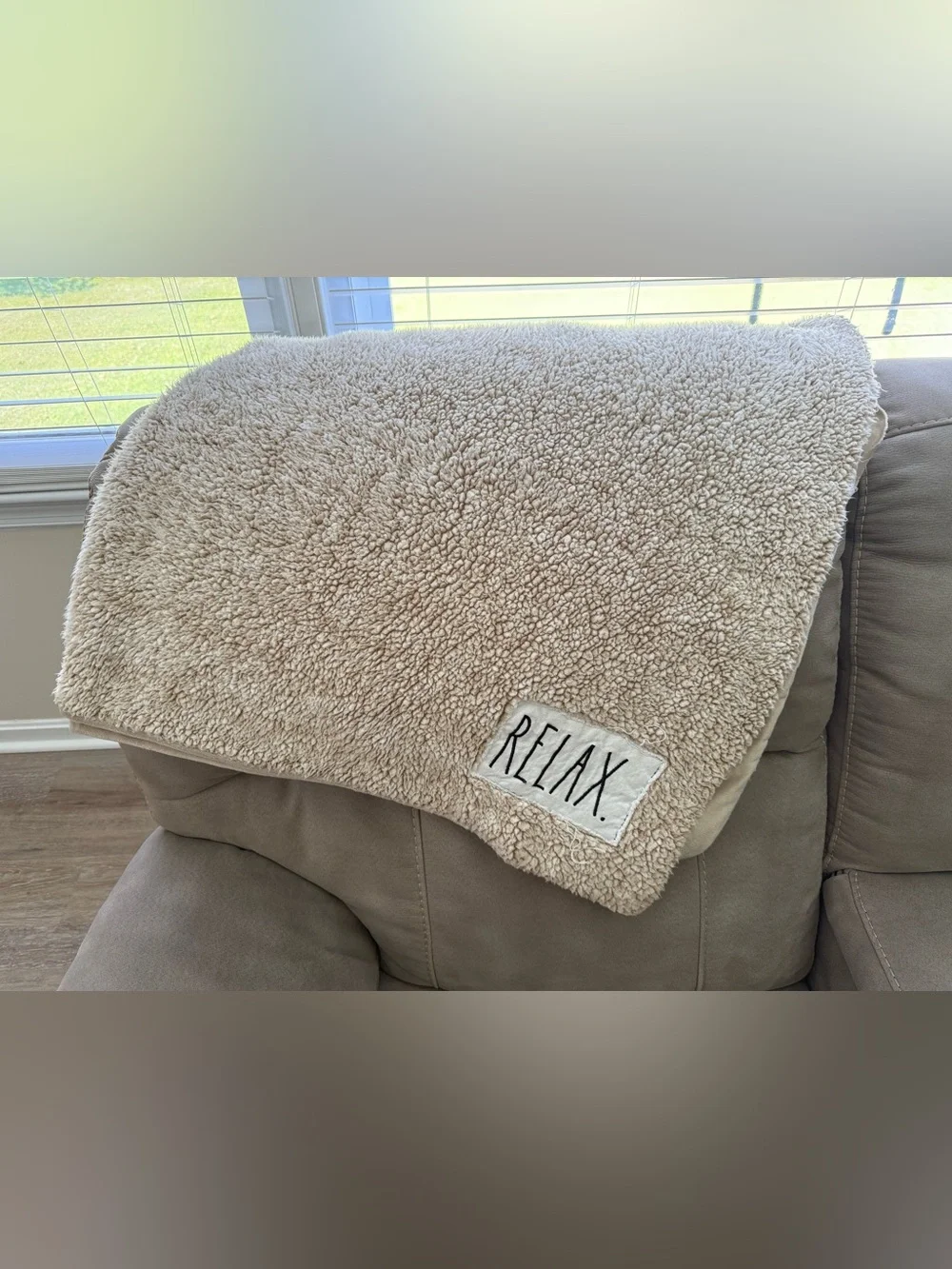 Rae Dunn Sherpa Throw Blanket - Beige 